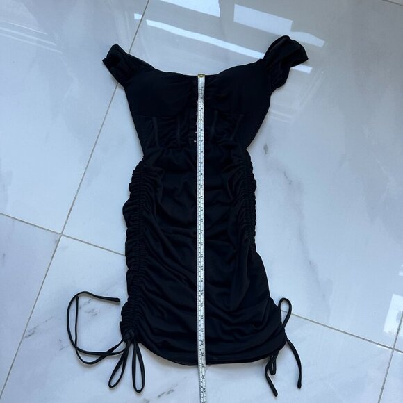 SHEIN | Black Corset Ruched Mini Dress | Small | Adjustable Tie Sides - Picture 10 of 16